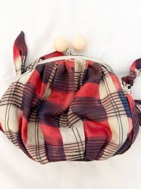 Anthropologie Plaid Kiss-Lock Satchel in Red, Navy, and Cream